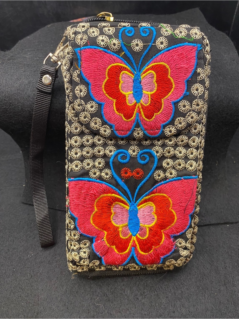 Embroidered Butterfly Wristlet Wallet Floral